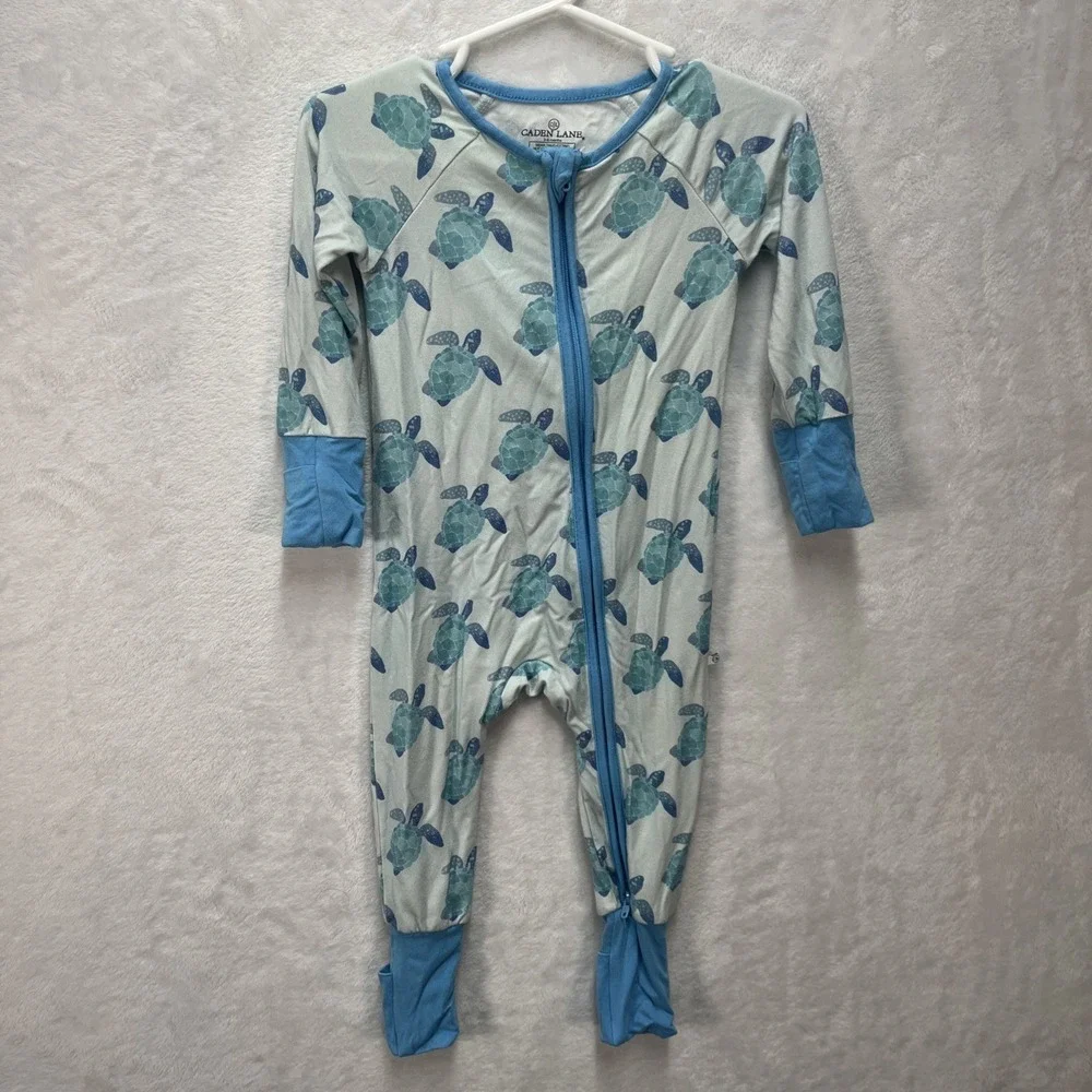 Caden Lane Bamboo Convertible Zipper Sleeper Unisex Baby 3-6m Sea Turtles‎